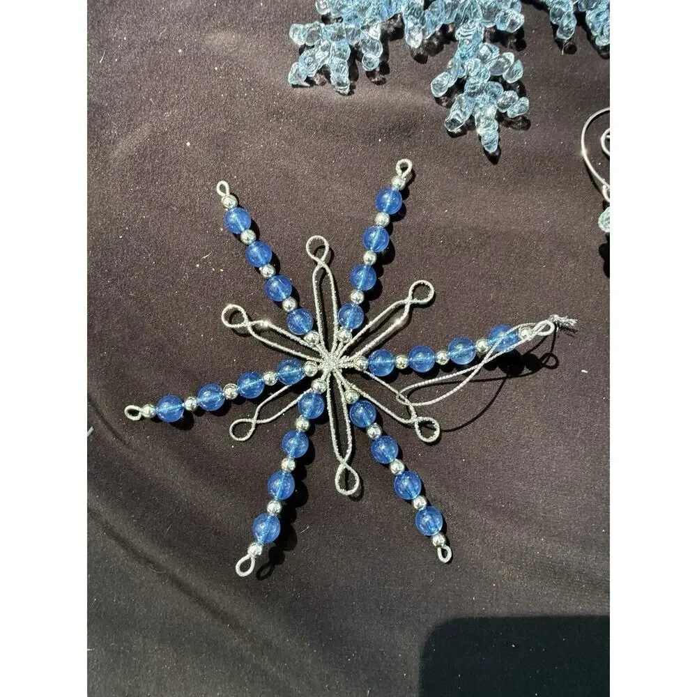 Beautiful Ice Blue Christmas Ornament Lot Snowflakes Bows & More! S1
